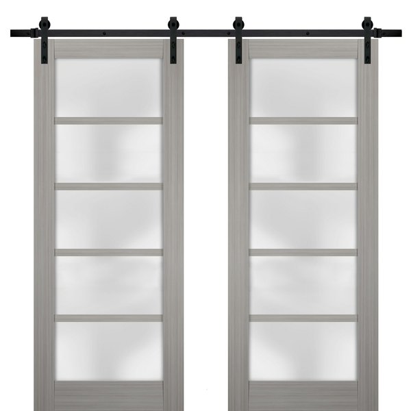 Sartodoors Double Barn Interior Door, 60" x 84", Gray QUADRO4002DB-SSS-6084